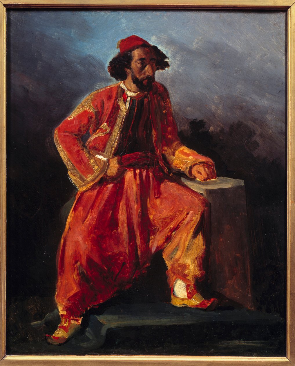 Turkiskt sittande. Förmodat porträtt av Paul Barroilhet (1805 - 1871) lyrikartist. Målning av Eugene Delacroix (1798-1863) av Ferdinand Victor Eugene Delacroix