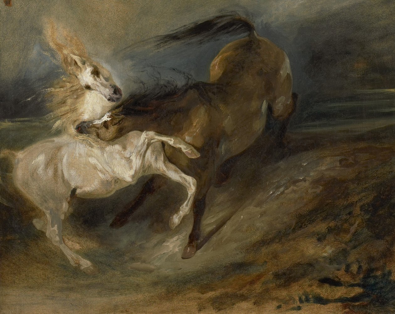 Två hästar som slåss i ett stormigt landskap, c.1828 av Ferdinand Victor Eugene Delacroix