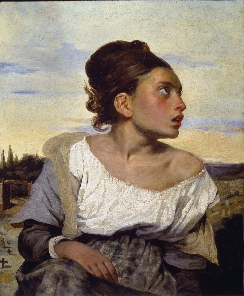 Ung föräldralös på kyrkogården - olja på duk av Ferdinand Victor Eugene Delacroix