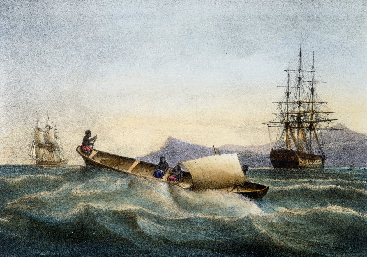 Utriggerkanot från Antillerna, färglitografi av Ferdinand Perrot av Ferdinand Victor Perrot