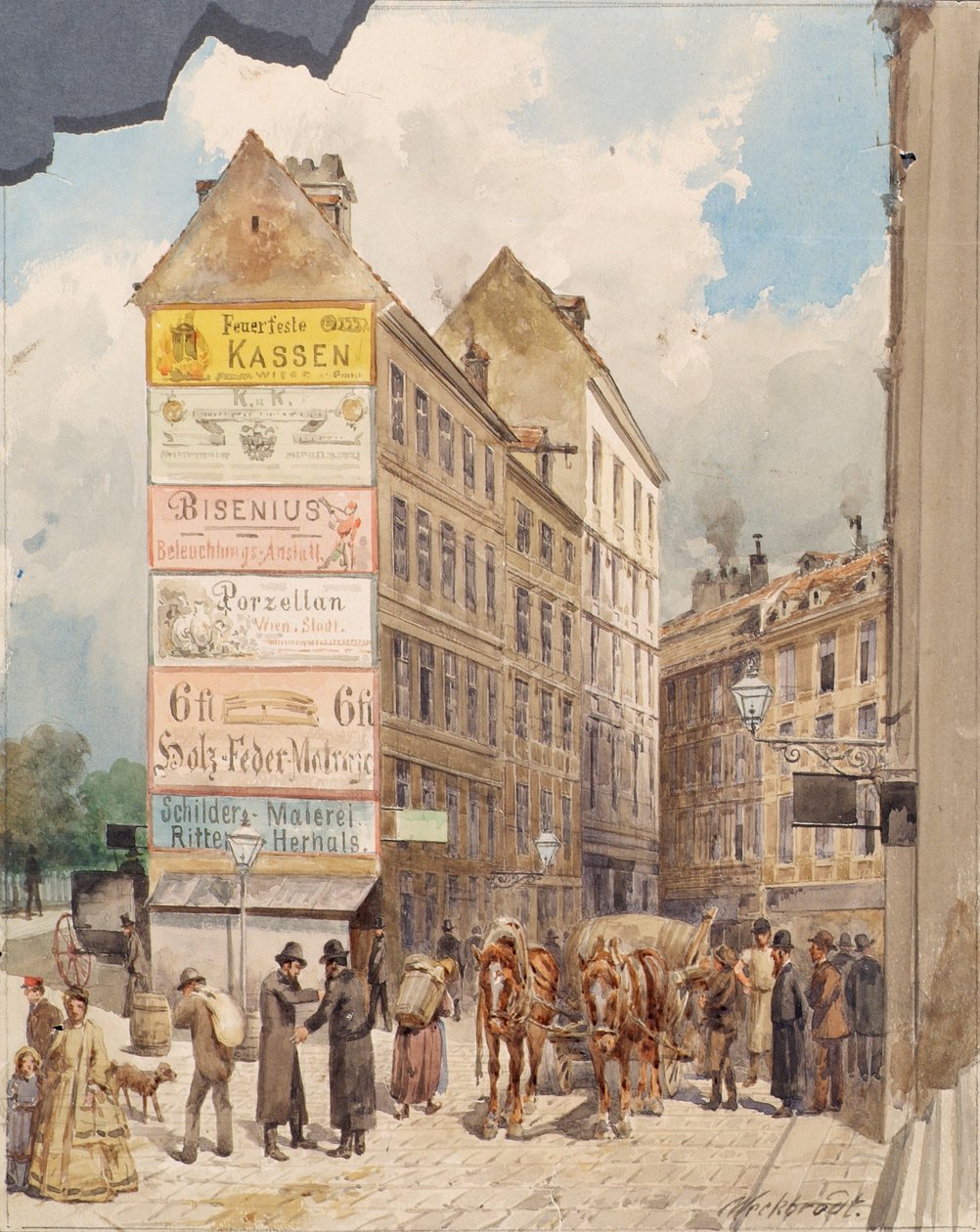 Kohlmessergasse och Salzgries vid Ruprechtsstiege av Ferdinand Weckbrodt