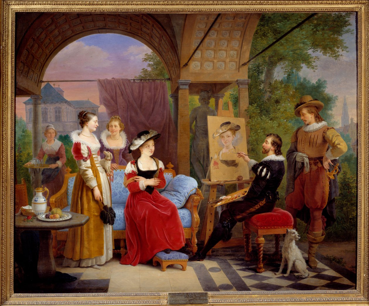 Pierre Paul (Pierre-Paul) Rubens (eller Peter Paul eller Petrus Paulus) (1577-1640) i sin verkstad målar "" halmhatten", hans modell är Suzanne Fourment, hans svägerska. Målning av Ferdinand de Braekeleer dit l
