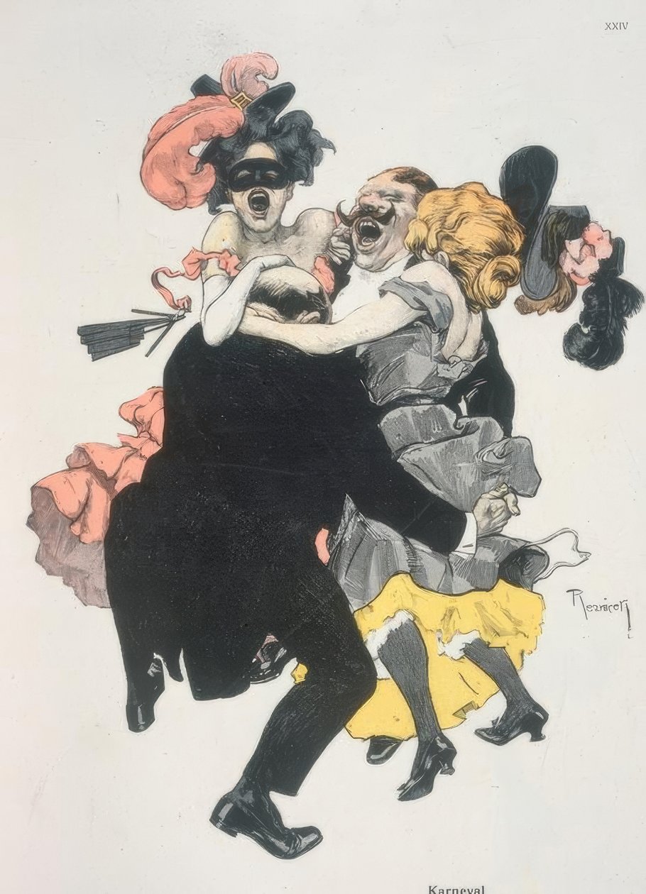 Karneval / - - Vi håller ihop bestämt och troget - hipp hipp hurra! -- av Ferdinand von Reznicek