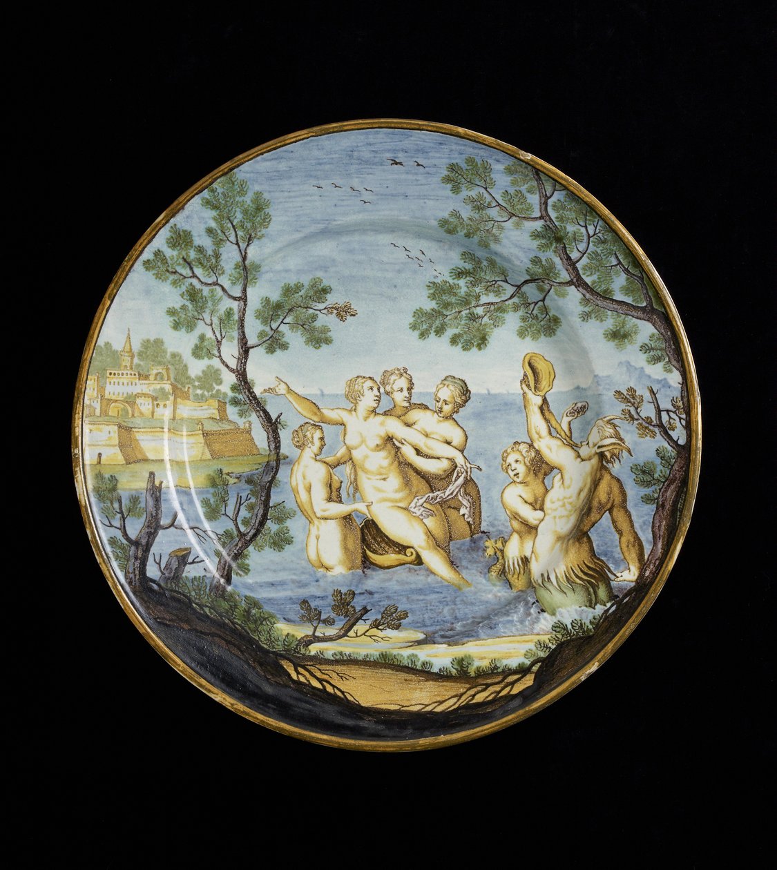 Tallrik med amfitrit och nymfer, ca. 1730 - 1750 (tennglaserat lergods, maiolica) av Ferdinando Maria Campani