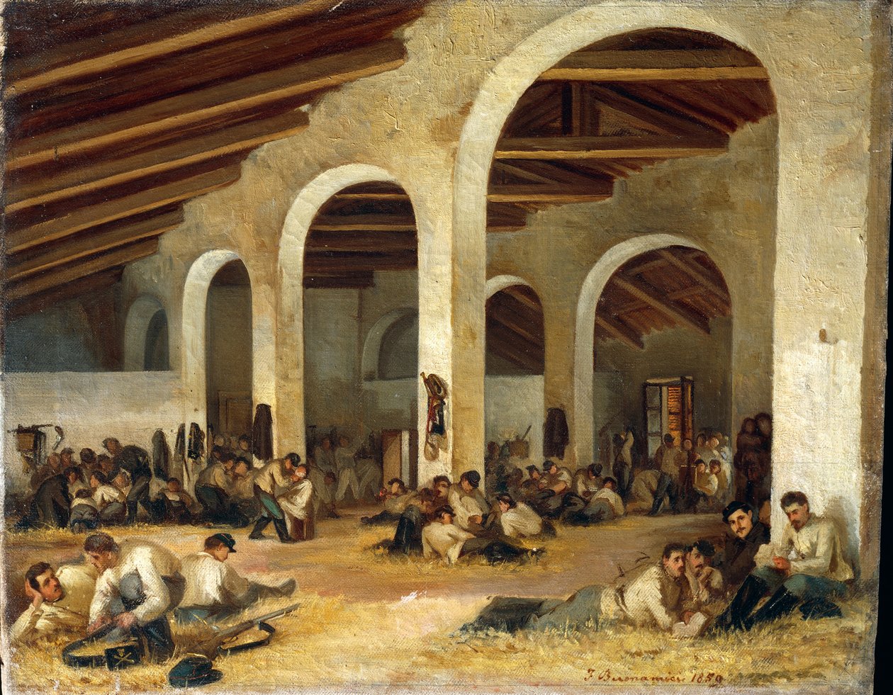 Baracker i Modena, av Ferdinando Buonamici, olja på duk av Ferdinando Buonamici