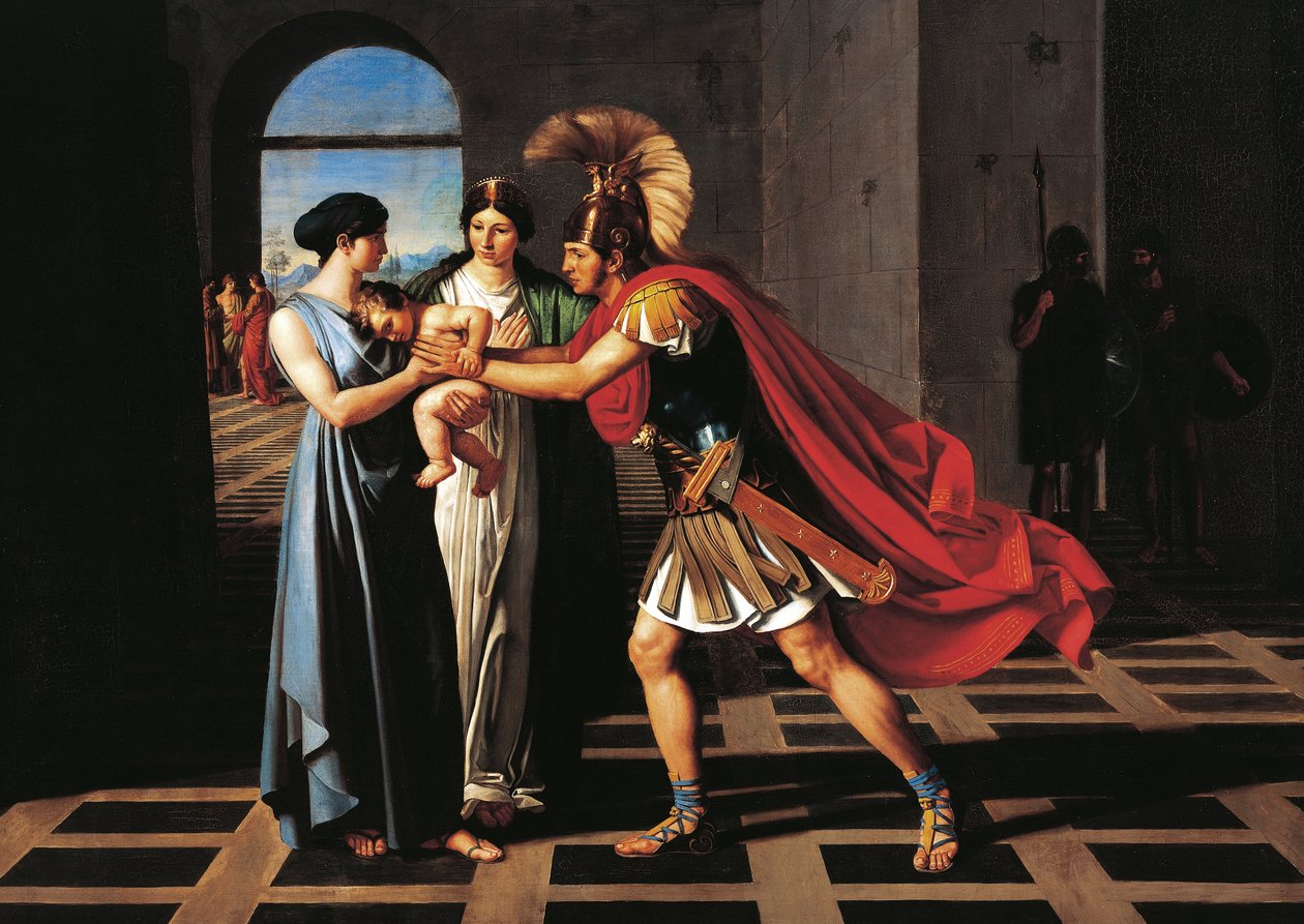 Andromache avlyssnar Hector vid Scaean Gate av Ferdinando Castelli