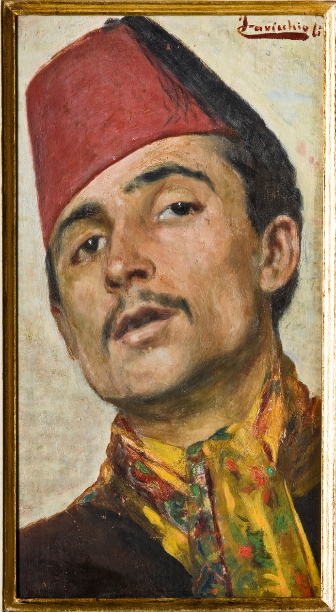 Man som bär en fez (olja ombord) av Ferdinando Cavicchioli