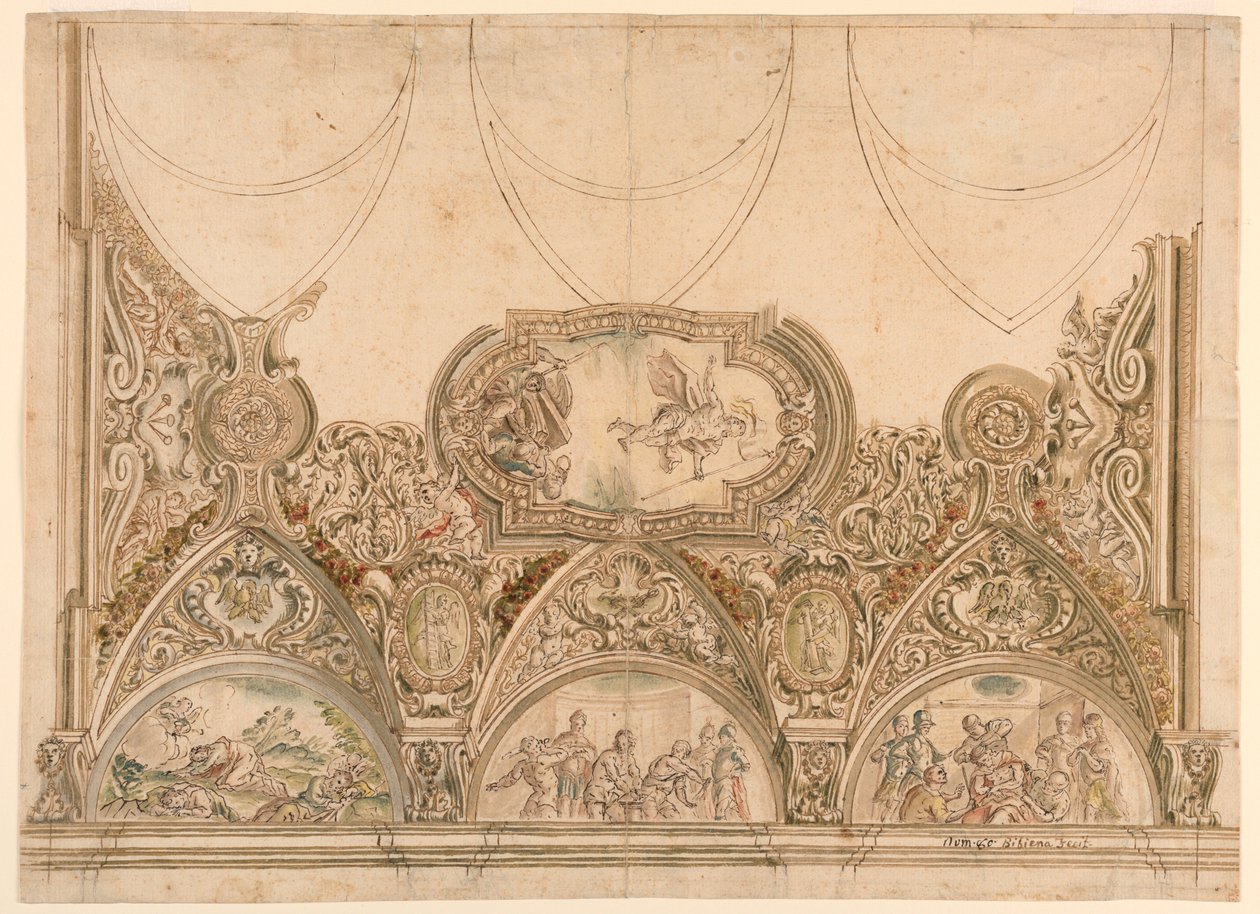 Design för dekoration av taket i ett kapell av Ferdinando Galli Bibiena