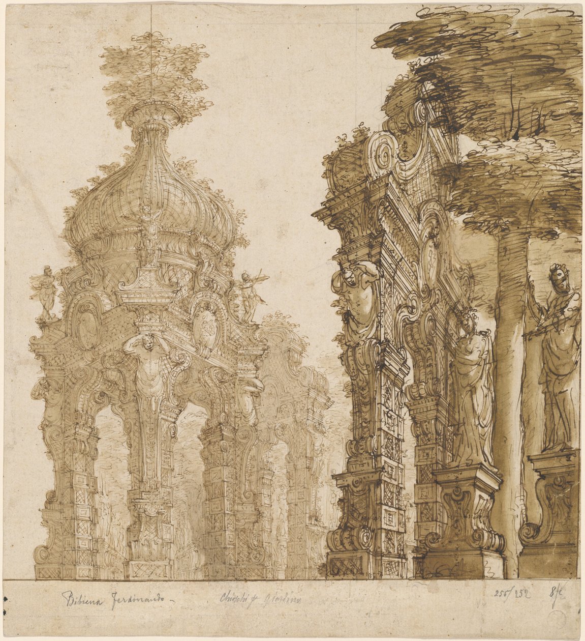 Scenisk design av trädgårdspaviljonger av Ferdinando Galli Bibiena