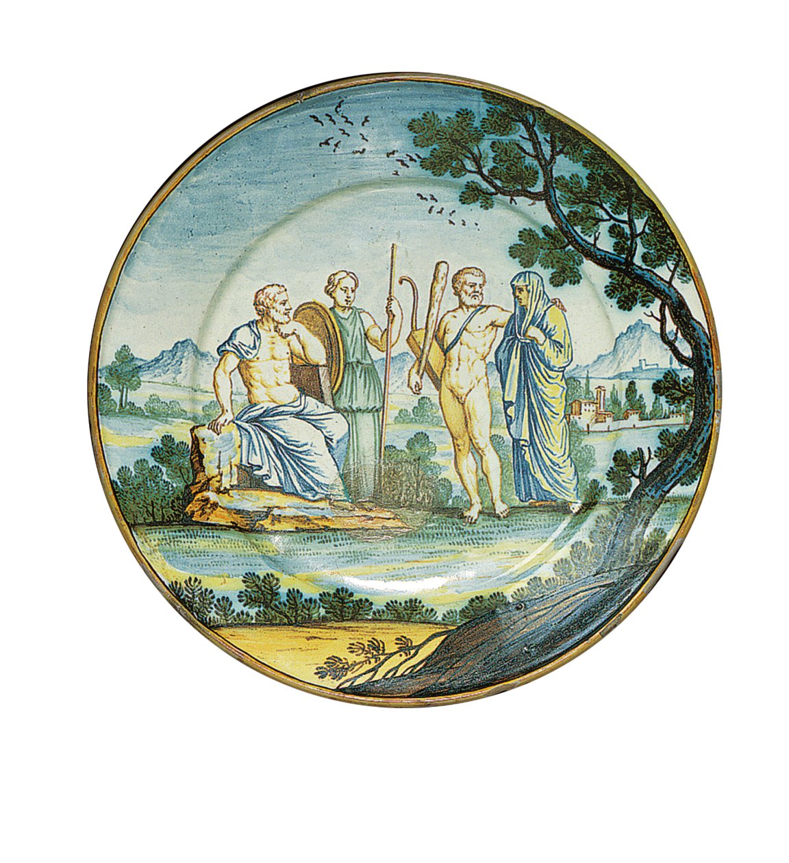 Siena-tallrik, med Hercules för Alcestis inför kung Admetus, c.1745 av Ferdinando Maria Campani