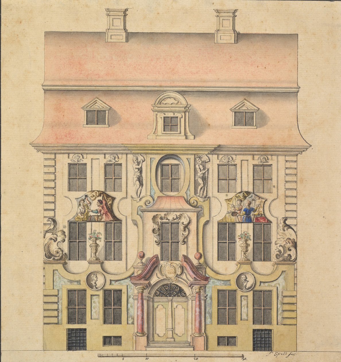 Arkitektonisk design för en fasad, 1739-69. av Ferenc Speth