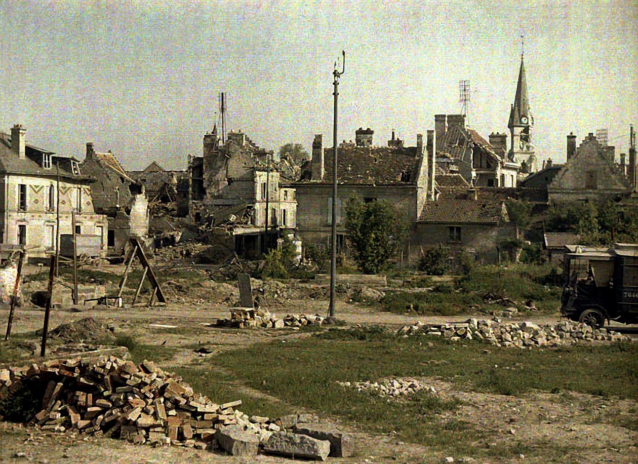 Panorama över Saint-Waast, Soissons, Aisne, Frankrike, 1917 (autokrom) av Fernand Cuville