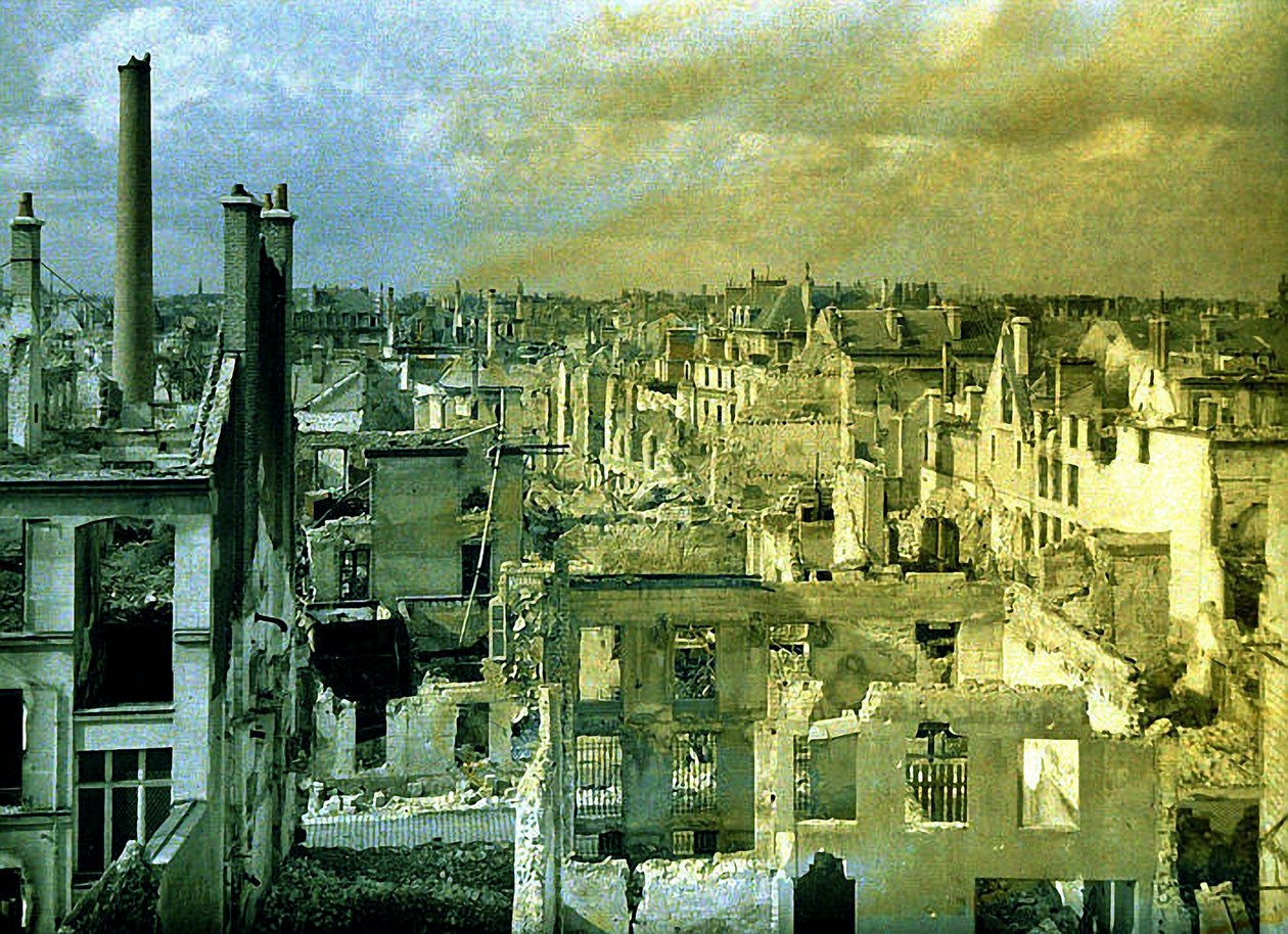 Panorama över ruinerna av staden, Reims, Marne, Frankrike, 1917 (autokrom) av Fernand Cuville