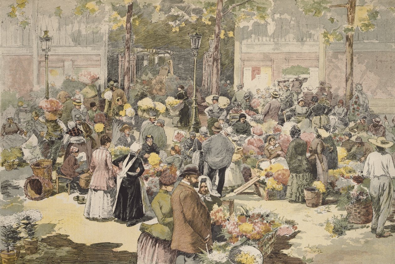 Blomstermarknaden, Paris, 1886 av Fernand Fau