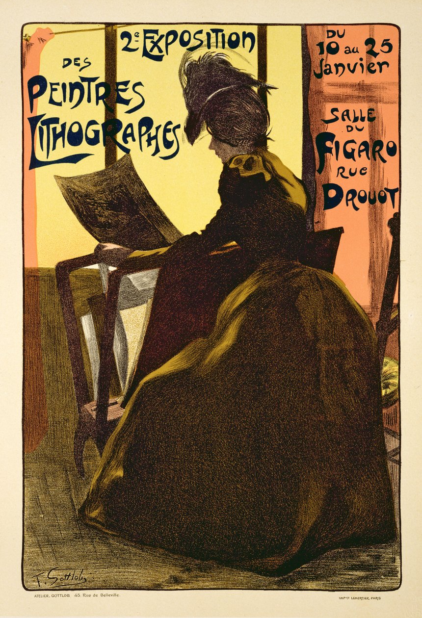 Reproduktion av en affisch som annonserar den "andra utställningen av litografimålare", Salle du Figaro, Paris, 1899 av Fernand Louis Gottlob