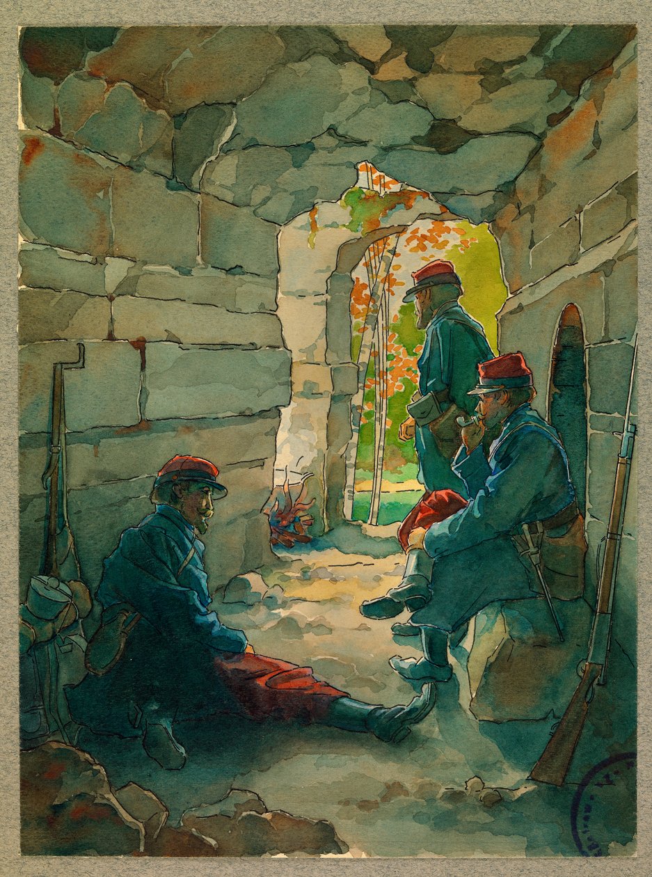 Infanterisoldater i vila, Route de Vailly av Fernand Barbier