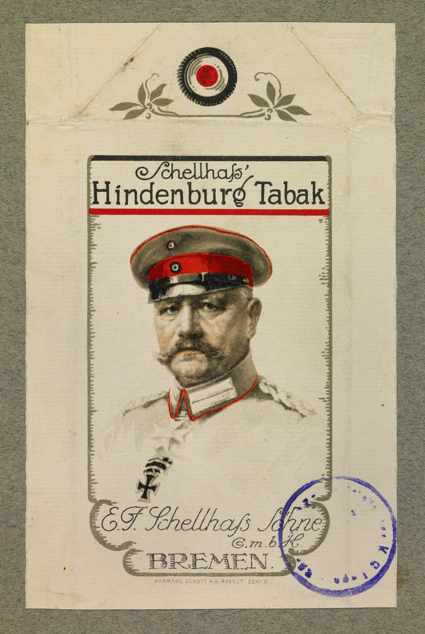 Porträtt av Hindenbourg på ett tobakspaket av Fernand Barbier