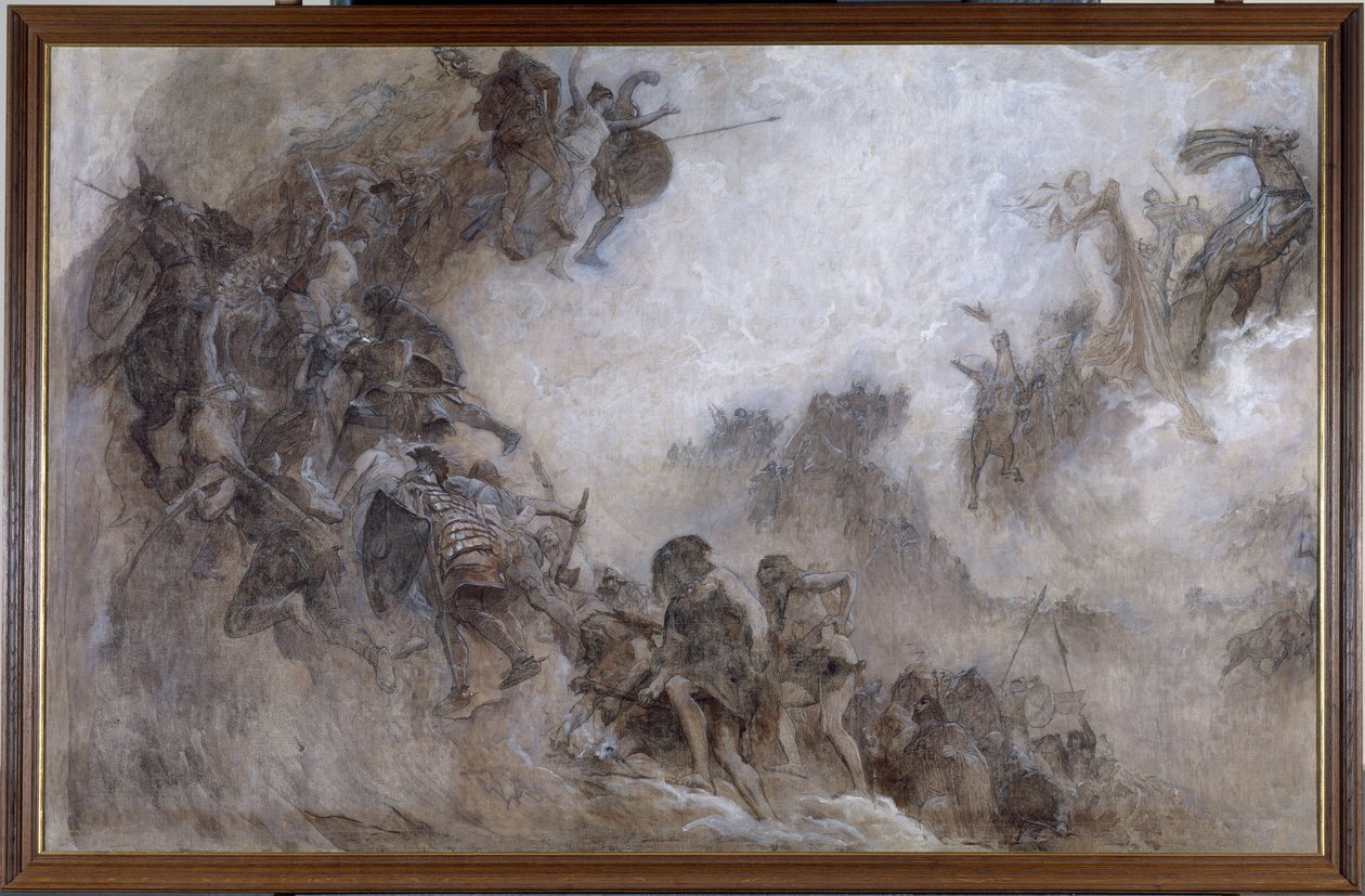 Skiss till taket i paleontologi-amfiteatern på Paris naturhistoriska museum: Les Races humaines (Plafond) av Fernand Cormon
