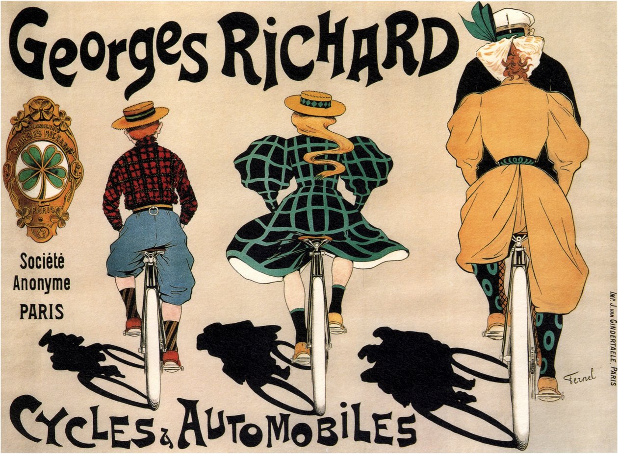 Cyklar och bilar Georges Richard, 1896 av Fernand Fernel
