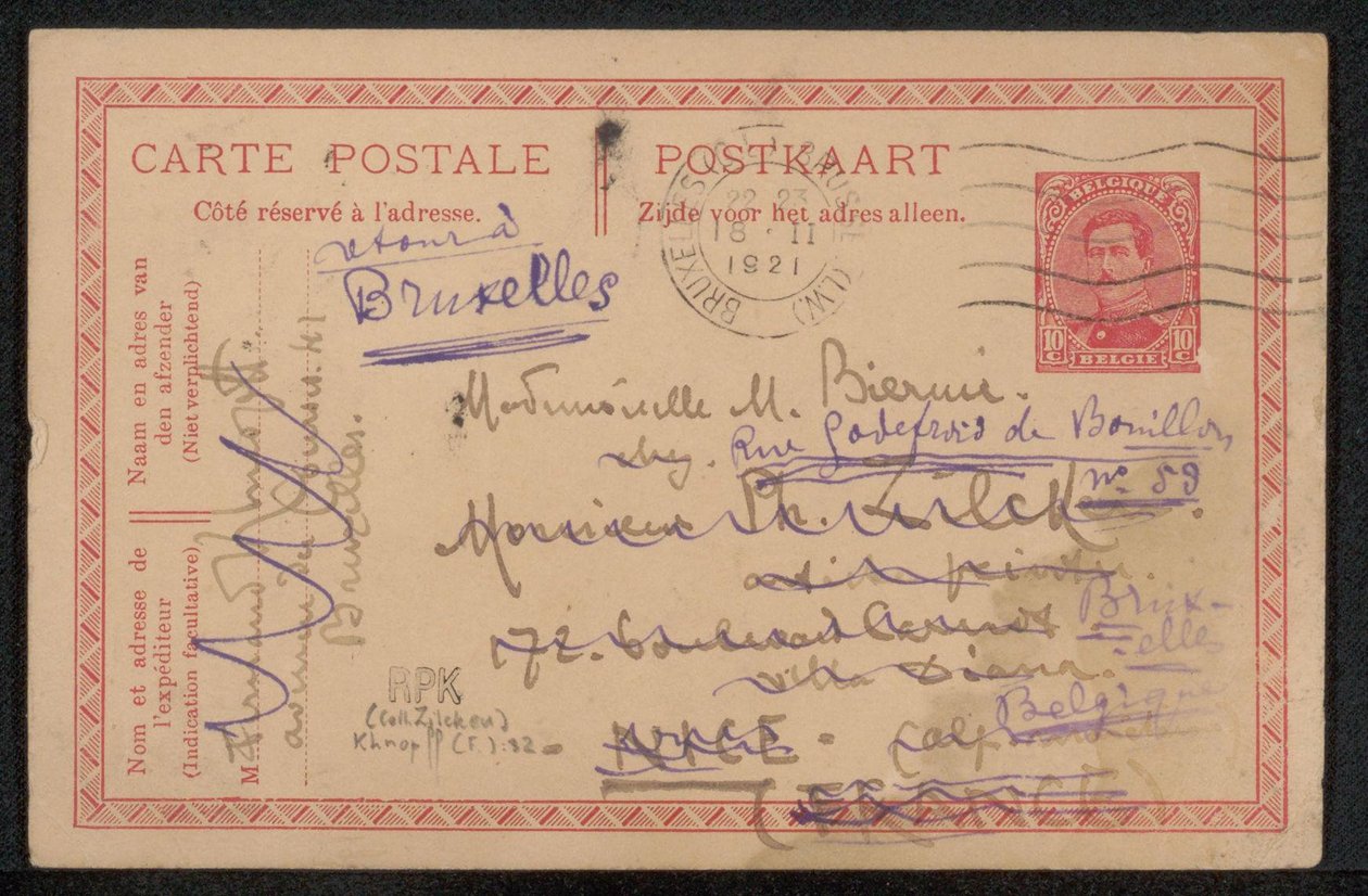 Postkarte an Maria Biermé av Fernand Khnopff