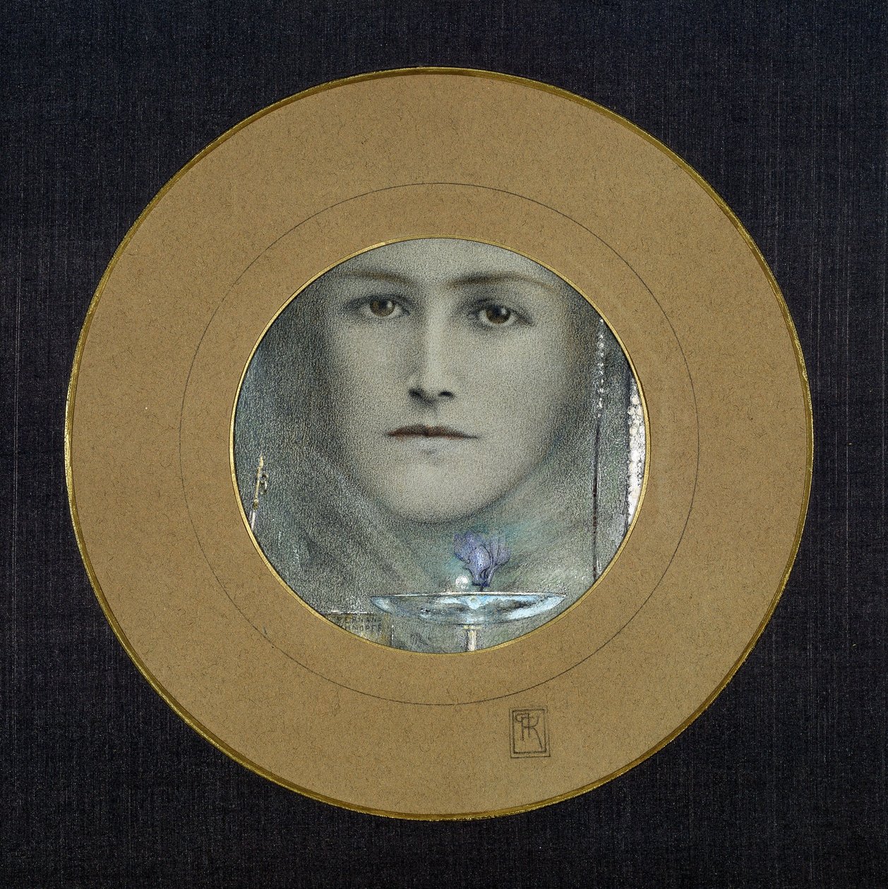 Bruna ögon och en blå blomma, ca 1905 (pastell och gouache på papper) av Fernand Khnopff