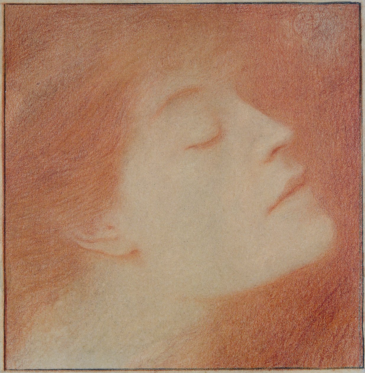 Head of a Woman, 1892 (krita på papper) av Fernand Khnopff
