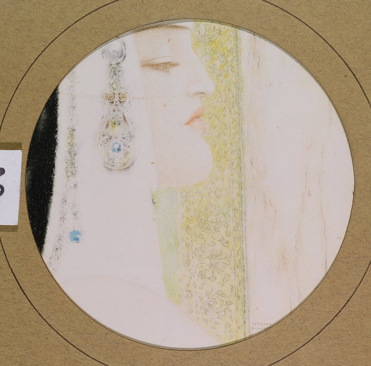 Kvinnohuvud, ca 1908 (pastell på papper) av Fernand Khnopff