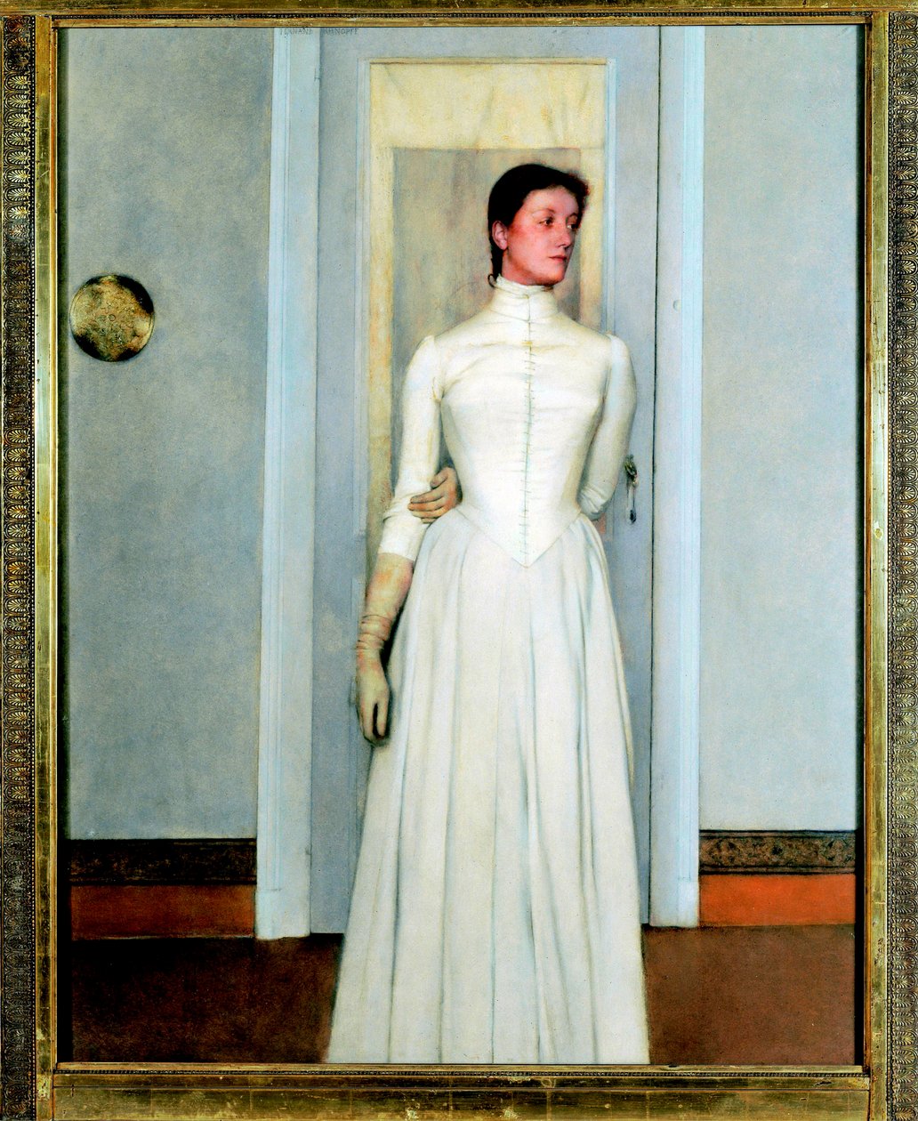 ""Porträtt av Marguerite Khnopff"" konstnärens syster - Målning av Fernand Khnopff (1858-1921) av Fernand Khnopff