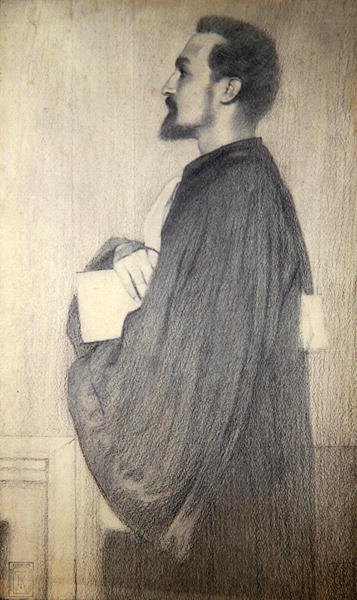 Porträtt av en man (penna på papper) av Fernand Khnopff