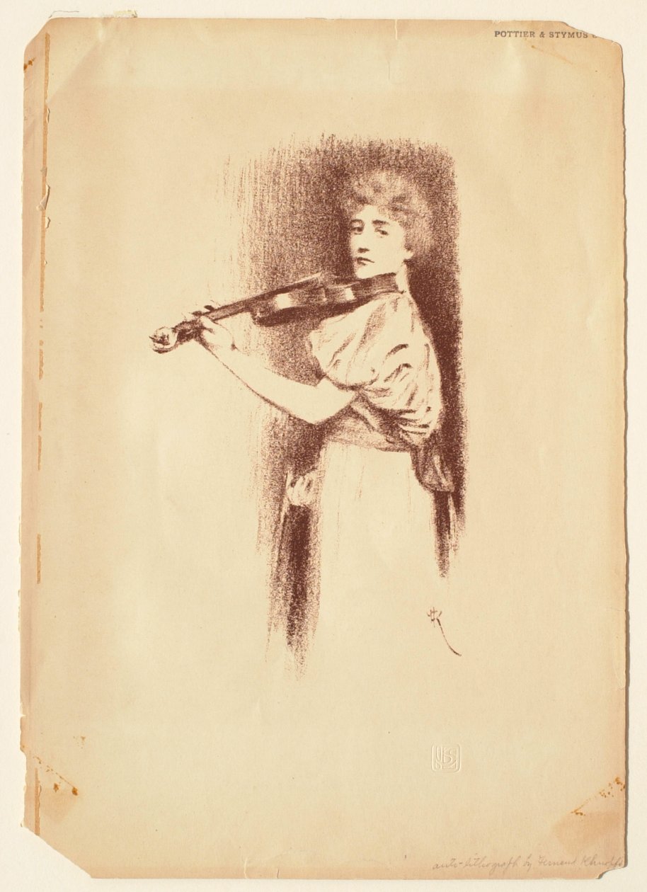 Kvinna som spelar violin av Fernand Khnopff