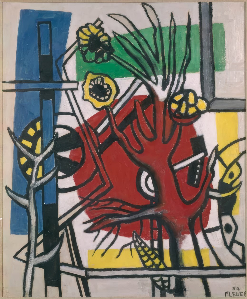 Träd på röd bakgrund av Fernand Leger