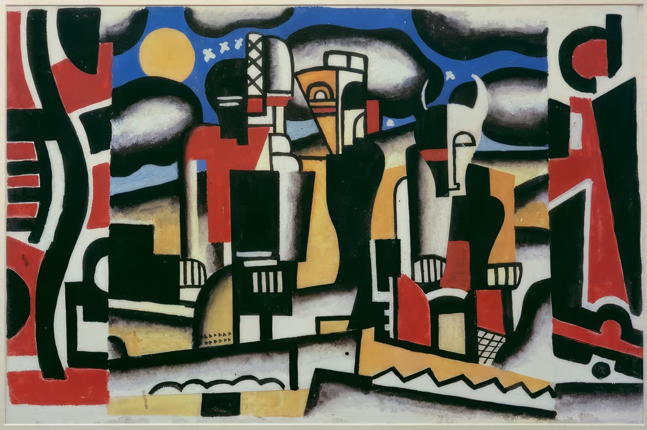 Scenritning med tre gudliknande figurer av Fernand Leger