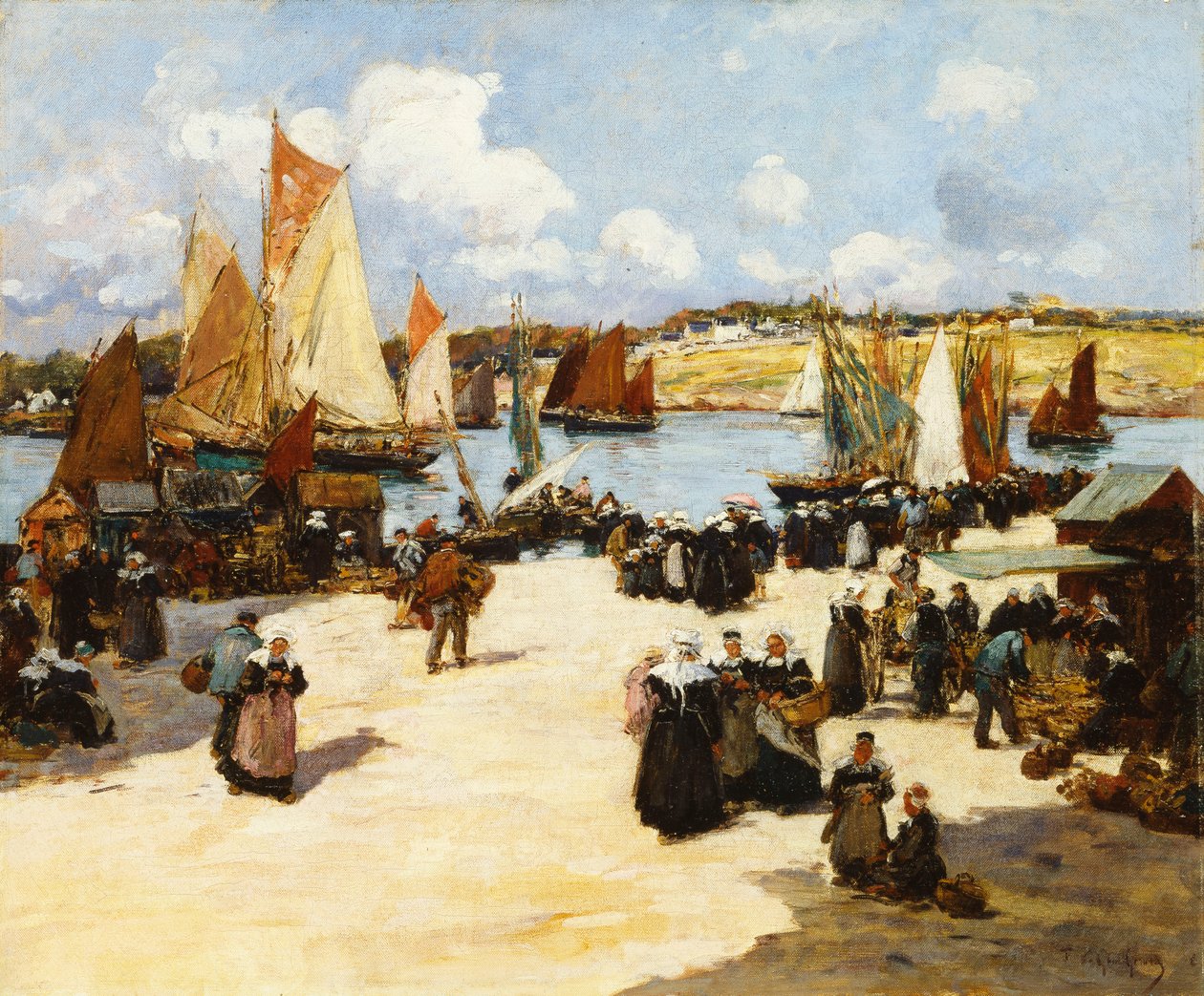 En livlig hamnplats, av Fernand Legout Gerard