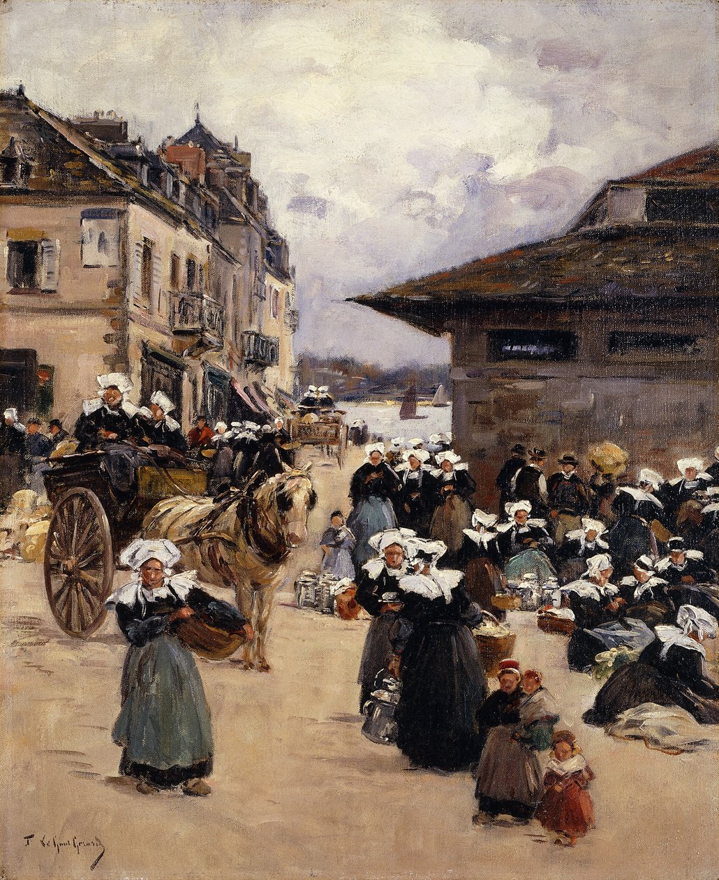 Hörnmarknad i Concarneau; Hörnet av Marches i Concarneau, av Fernand Legout Gerard