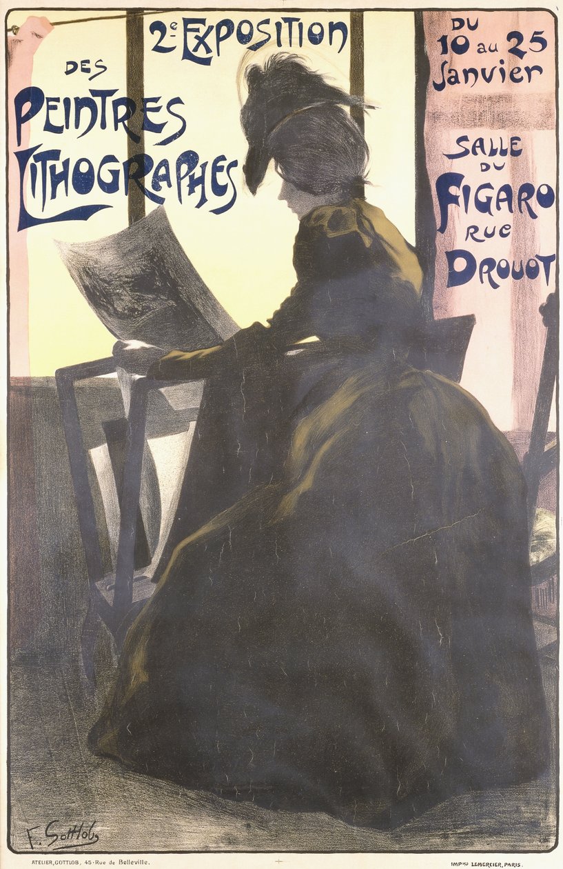 Affisch för "Andra utställningen av litografimålare", Salle du Figaro, Paris av Fernand Louis Gottlob