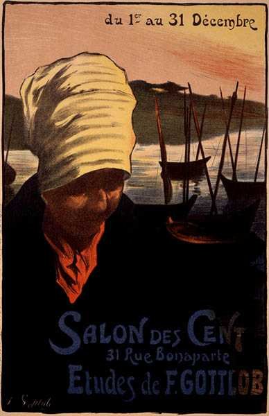 Reproduktion av en affisch för reklam för "Salon des Cent", Rue Bonaparte, Paris av Fernand Louis Gottlob