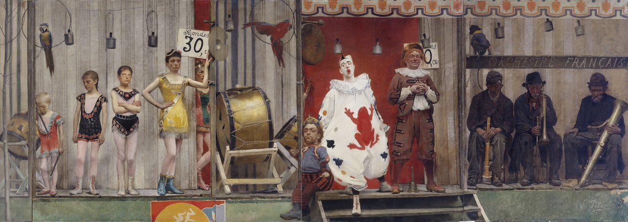 Grimaser och elände - Les Saltimbanques, år 1888 (olja på duk) av Fernand Pelez