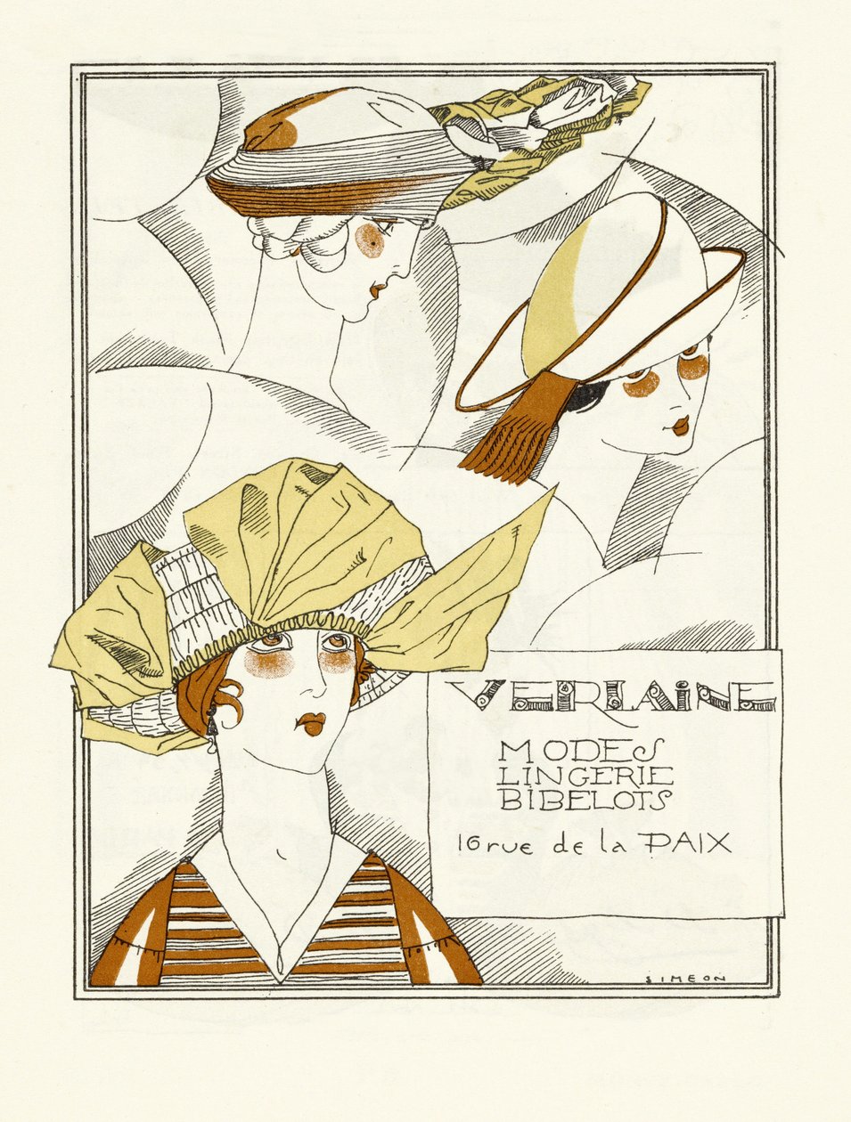 Annons för Verlaine, Modes, Underkläder, Bibelots, pub. 1914 (stenciltryck) av Fernand Siméon