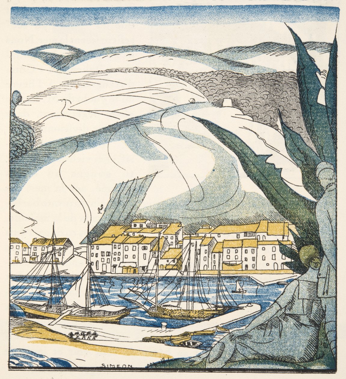 Antibes, från Gazette de Bon Ton, pub. 1920 (stenciltryck) av Fernand Siméon