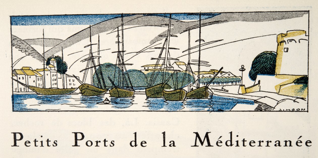 Medelhavshamn från Gazette de Bon Ton, pub. 1920 (stenciltryck) av Fernand Siméon