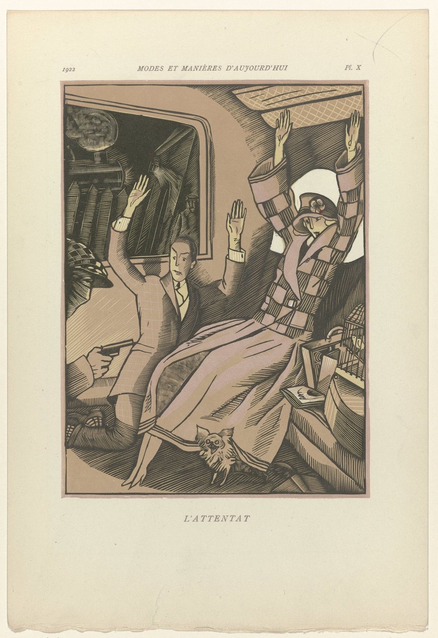 Modes and Manners of Today, 1922, Pl. 10: The Attack av Fernand Siméon