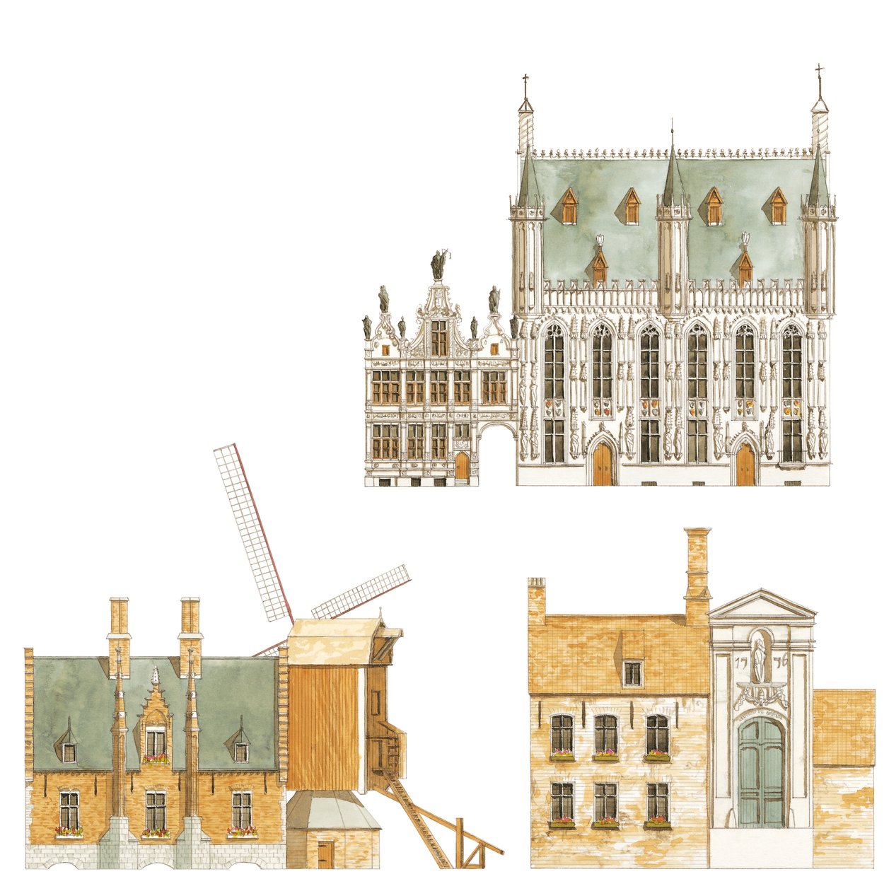 Brygge, Belgien. Rådhus och traditionella hus av Fernando Aznar Cenamor
