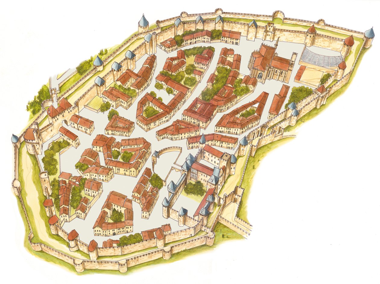Carcassonne, Frankrike. Flygperspektiv av Fernando Aznar Cenamor