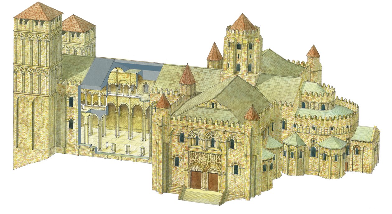 Santiago de Compostela romanska katedralen. rekonstruktion. Spanien av Fernando Aznar Cenamor