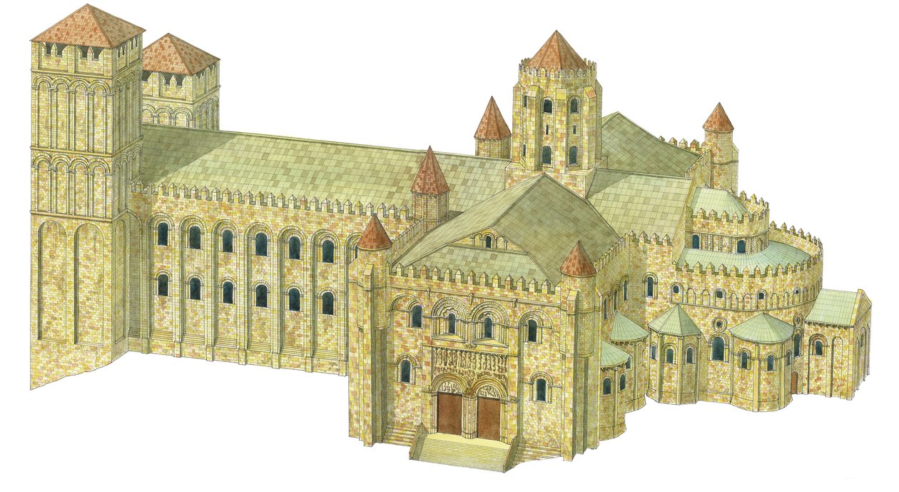 Santiago de Compostela romanska katedralen. Rekonstruktion. Spanien av Fernando Aznar Cenamor