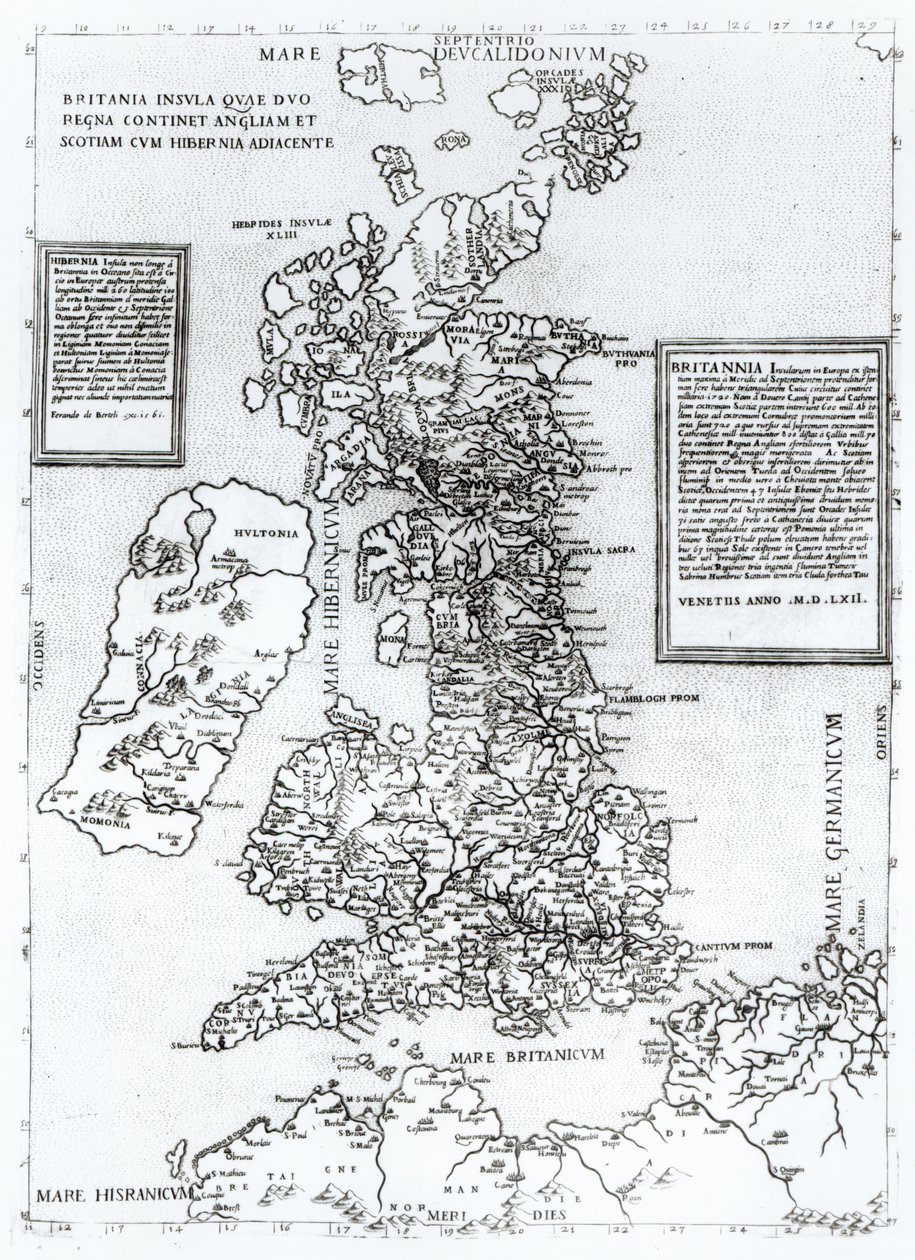Storbritanniens ø, som indeholder kongerigerne England og Skotland, der støder op til Irland, indgraveret af Paulo Forlani, 1562 (kobberstik) swed av Fernando Bertelli