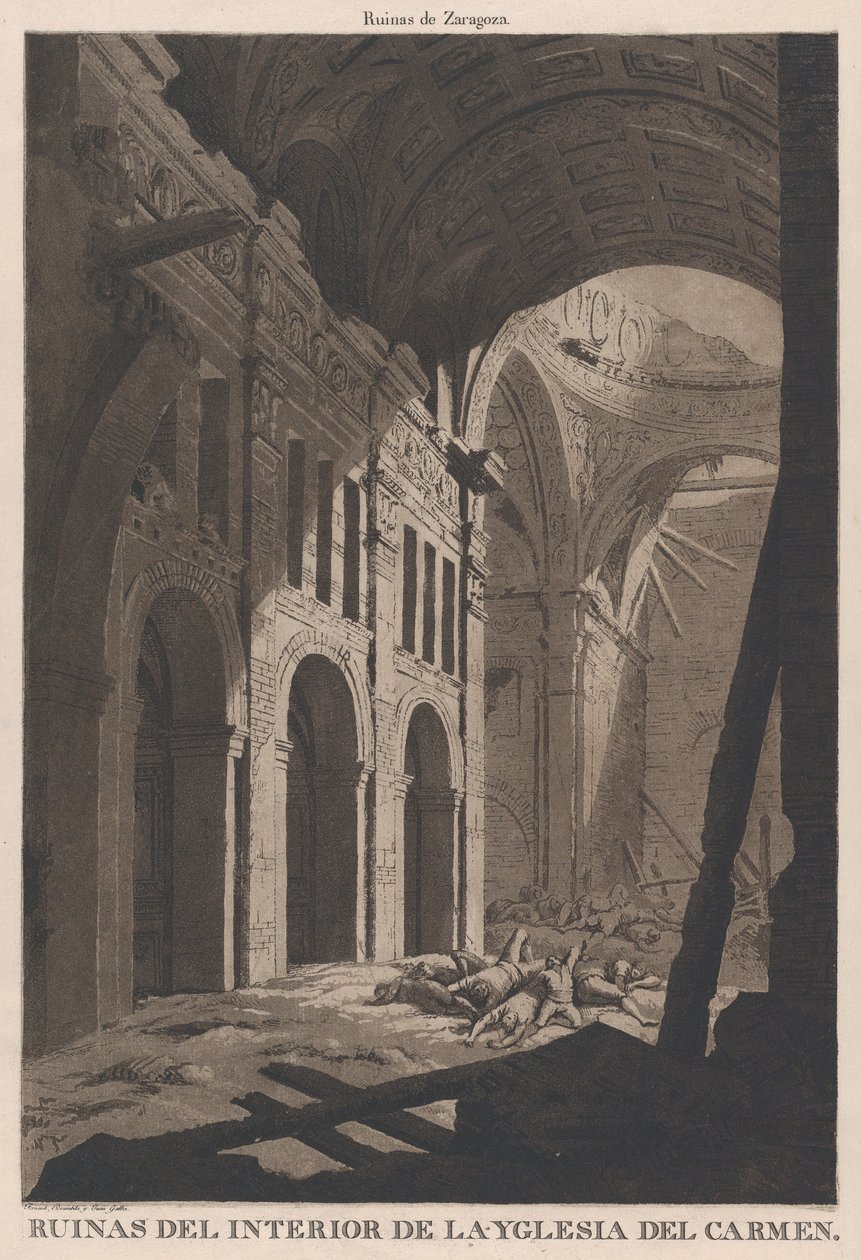 Utsikt över ruinerna av det inre av kyrkan Nuestra Senora del Carmen i Saragos..., 1808-14 av Fernando Brambila