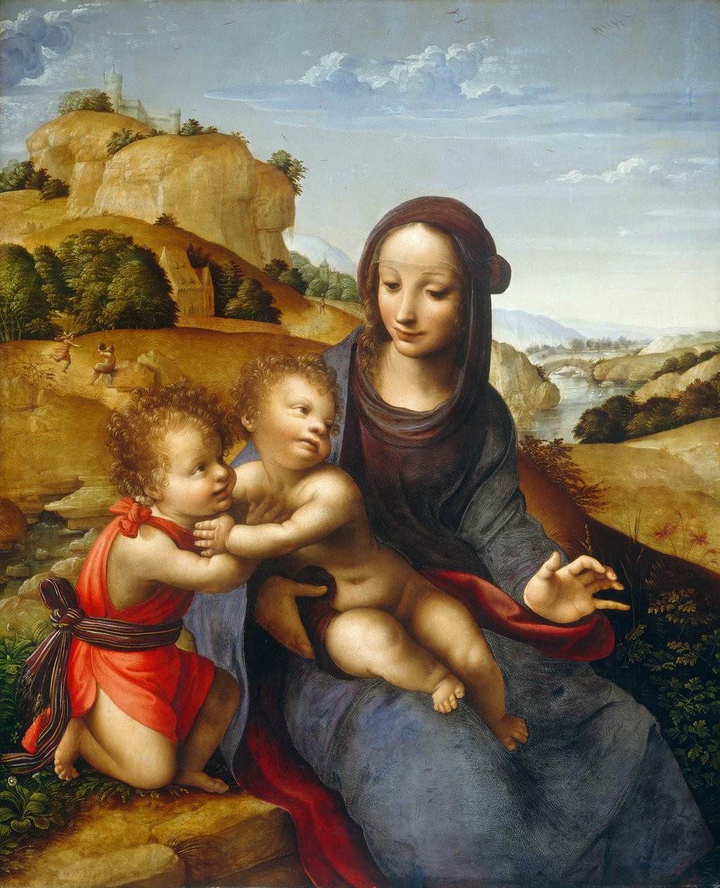 Madonna och barn med spädbarnet Saint John av Fernando Yáñez de la Almedina