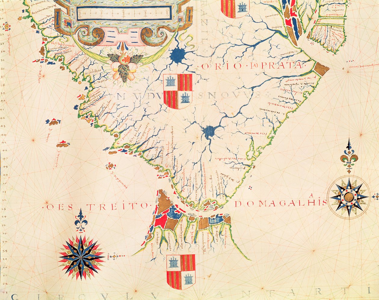 Fol.13 Karta över Sydamerika och Magellansundet, från en atlas, 1571 av Fernao Vaz Dourado