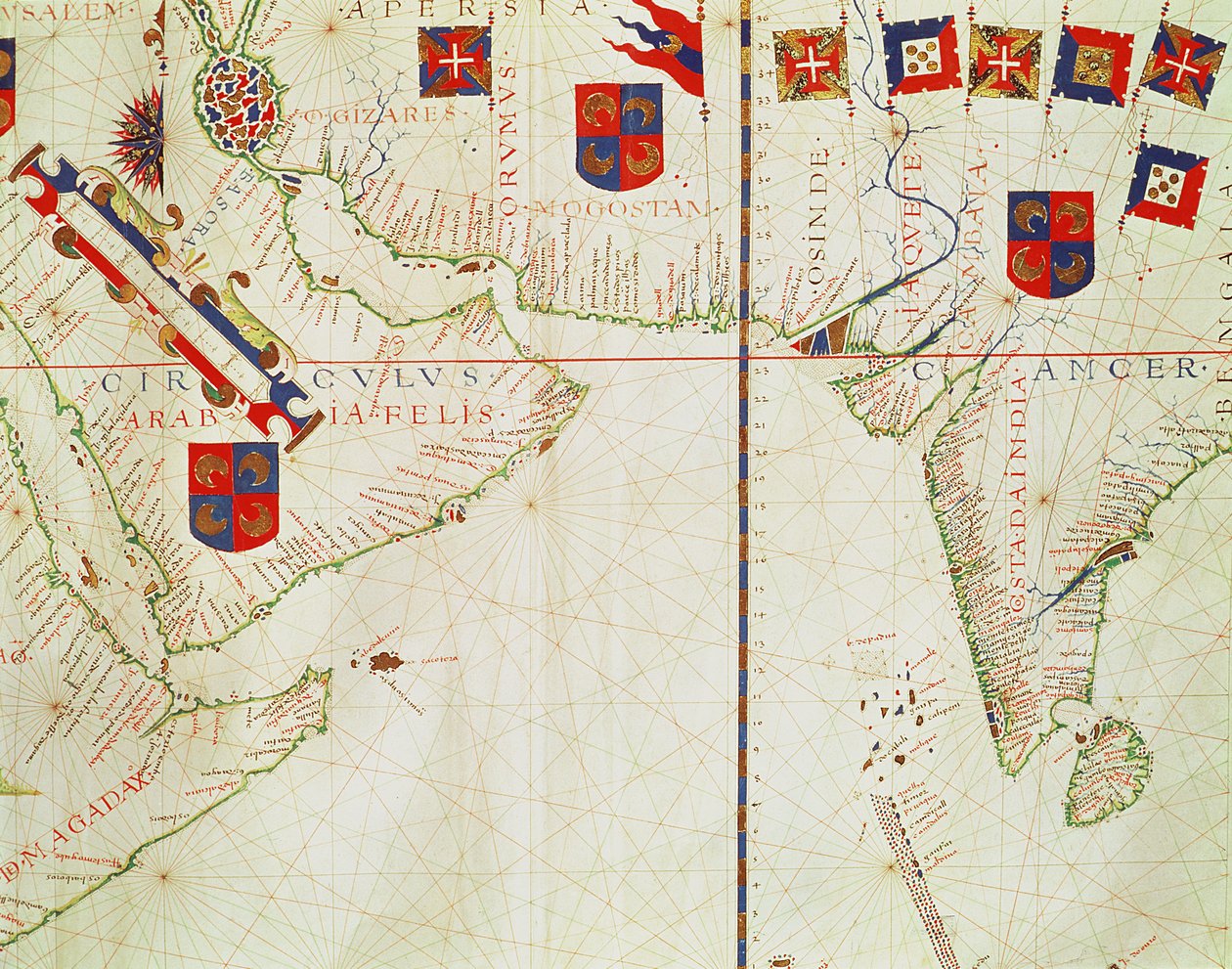Fol.16 Karta över Persien, Arabien och Indien, från en atlas, 1571 av Fernao Vaz Dourado